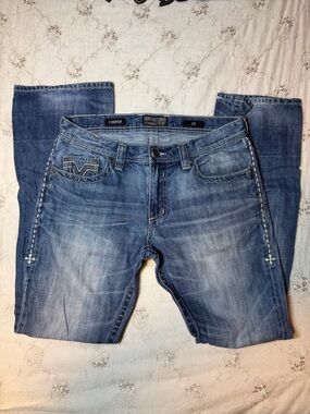 affliction cooper men’s medium wash jeans size 33 blue straight leg premium